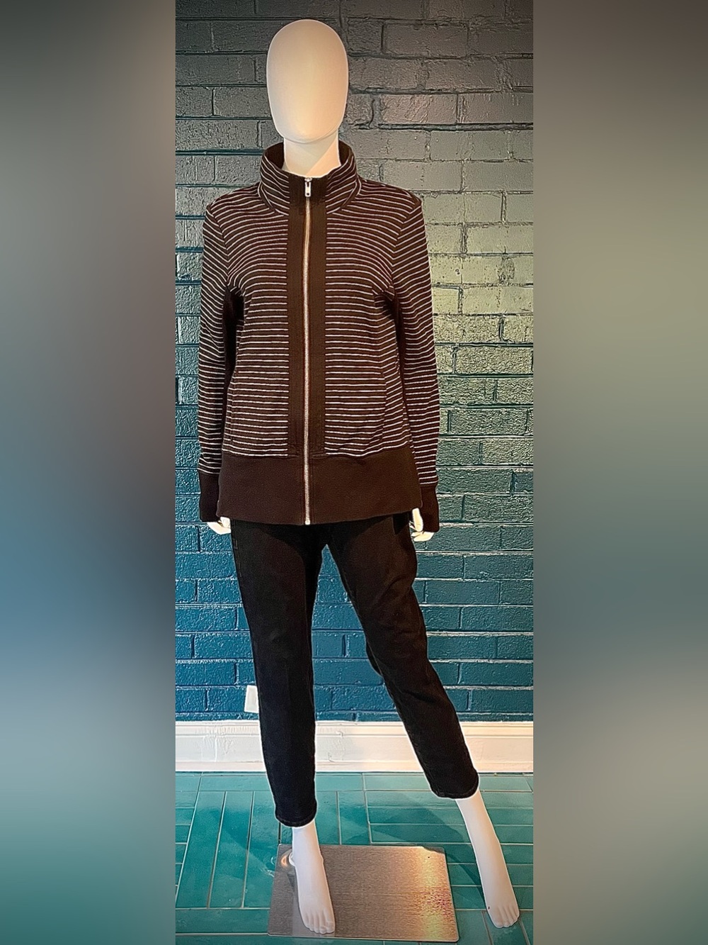 Men's Black Striped Full-Zip Sweater Jacket